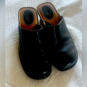 BORN Black Leather Clog Wedge